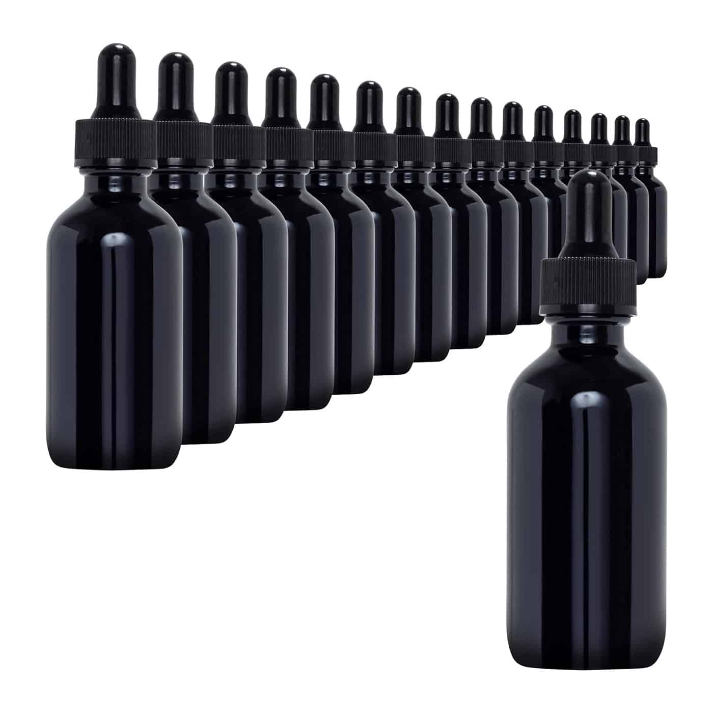 UV-resistant Brilliant Black 2-ounce Boston Round Tincture Bottles